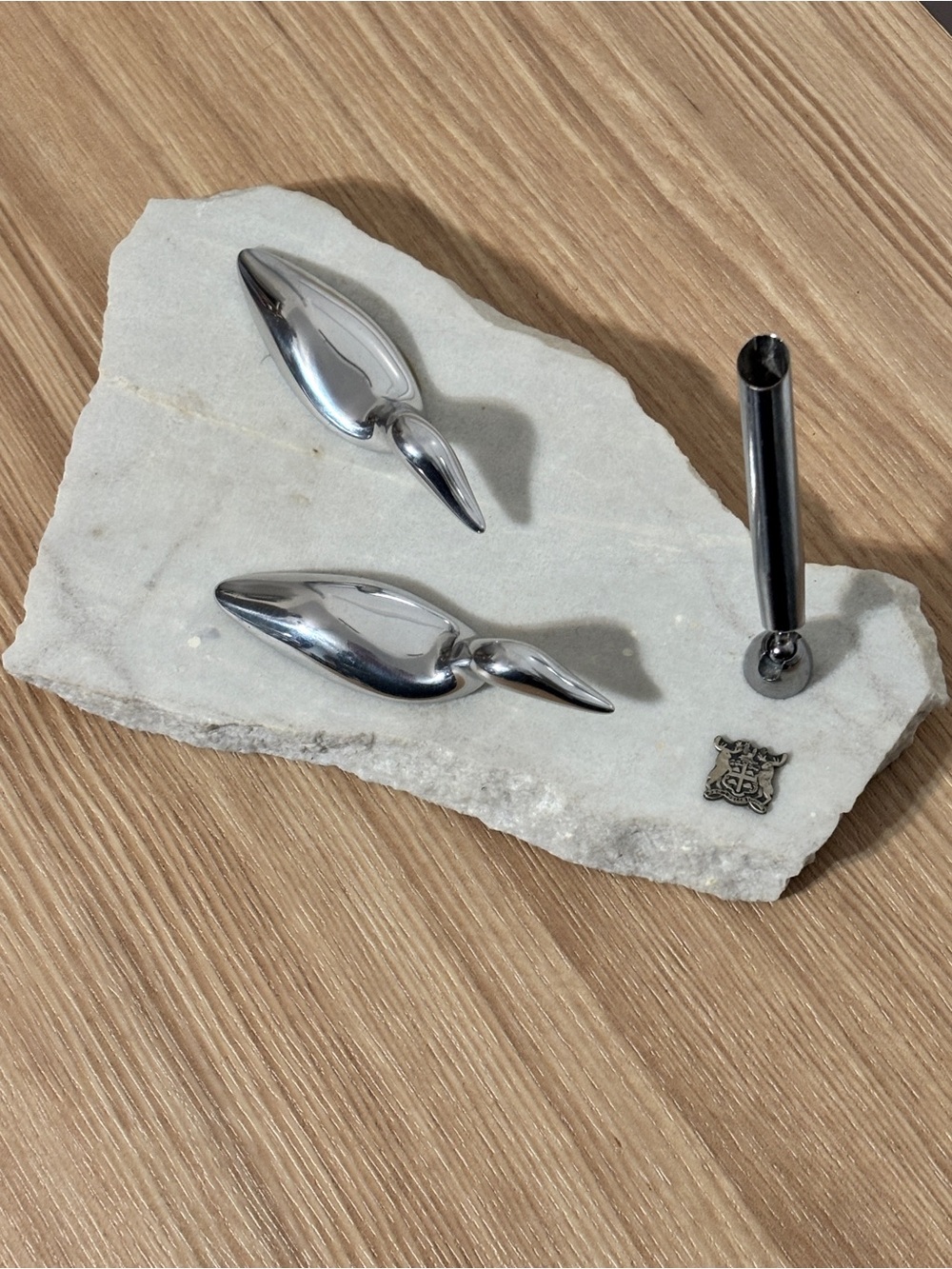 RARE VTG Hoselton Aluminum Loon Desk Set Hudson's Bay Company Crest Signed